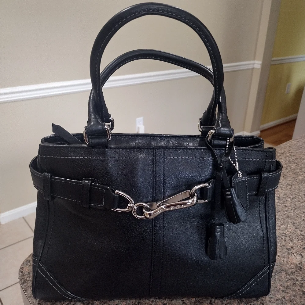 Coach Hamptons Black Leather Satchel